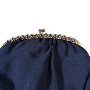 Vintage dark blue  kisslock Brass Clasp/rhinestones ‎ Clutch Bag